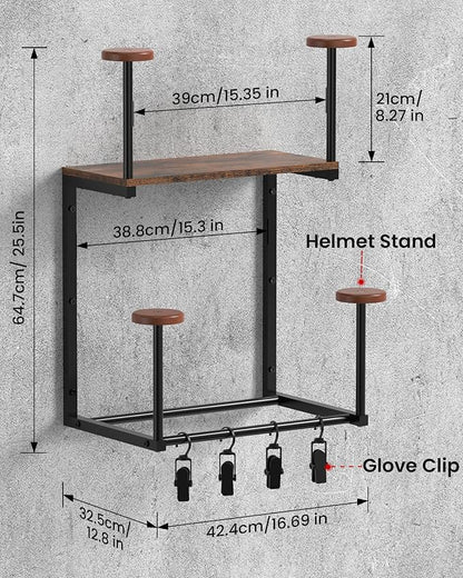 Motorcycle Helmet Holder Wall Mount, Solid Wood and Metal Helmet Rac, - Image 7