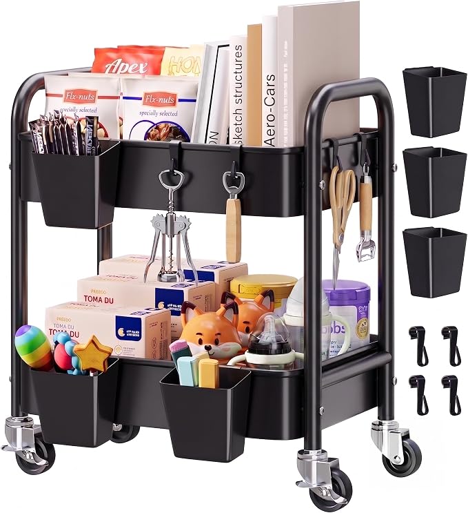 2 Tier Small Rolling Cart Metal by Aofure
