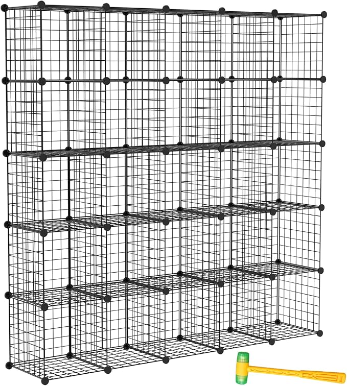 TUMUCUTE Wire Cube Storage Organizer, 25-Cube Modular Mental Grids Bookshelf by Worththetrustofeverycusto