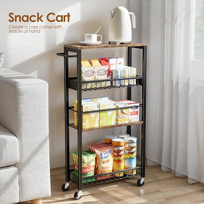 Slim Rolling Storage Cart, 4 Tier Narrow Storage Cart, 7.1in | Metal Kitchen - Image 5