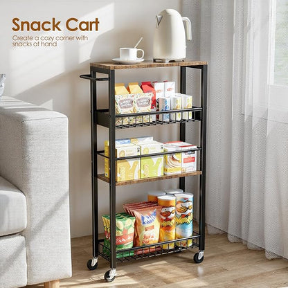 Slim Rolling Storage Cart, 4 Tier Narrow Storage Cart, 7.1in | Metal Kitchen - Image 5