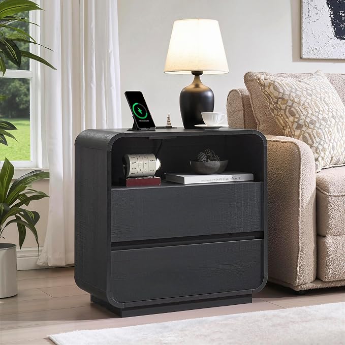 Black Curved Nightstand Set of 2 - Image 2