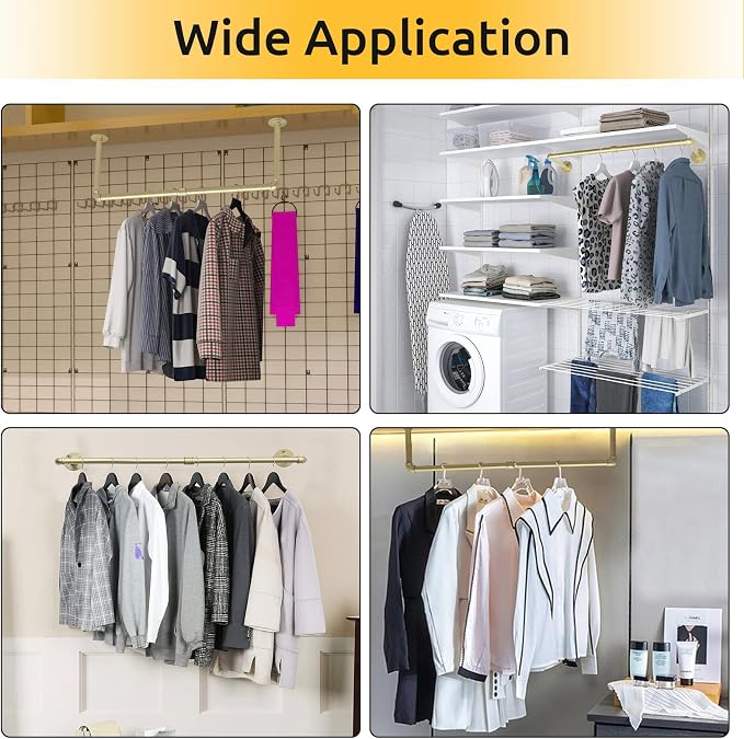 2 Packs Gold Industrial Pipe Clothes Rack, 36 inch Pipe Garment Rack Hanging - Image 4