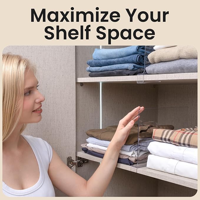 6- Pack Clear Acrylic Shelf Dividers-Non-Slip Closet Organizers - Image 3