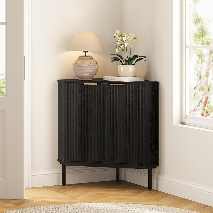 Fluted Corner Cabinet, Modern Small Corner Floor Cabinet - Image 7