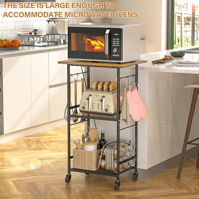 Rolling Kitchen Microwave Cart, 3 Tier Microwave Table Stand - Image 5