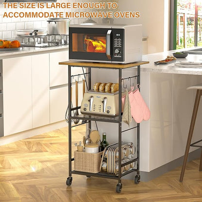 Rolling Kitchen Microwave Cart, 3 Tier Microwave Table Stand - Image 5