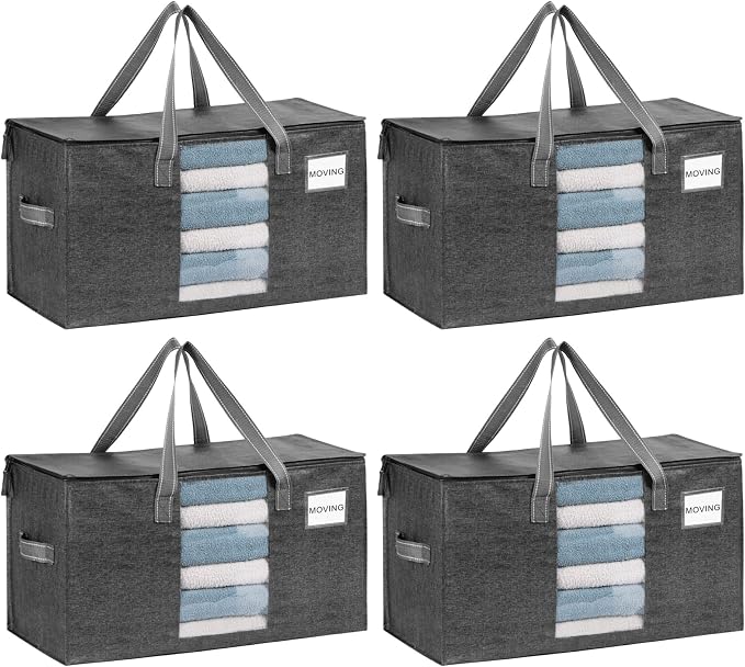 VENO 4 Pack Heavy Duty Moving Bags, Clothes and Comforter Storage Bags by Veno