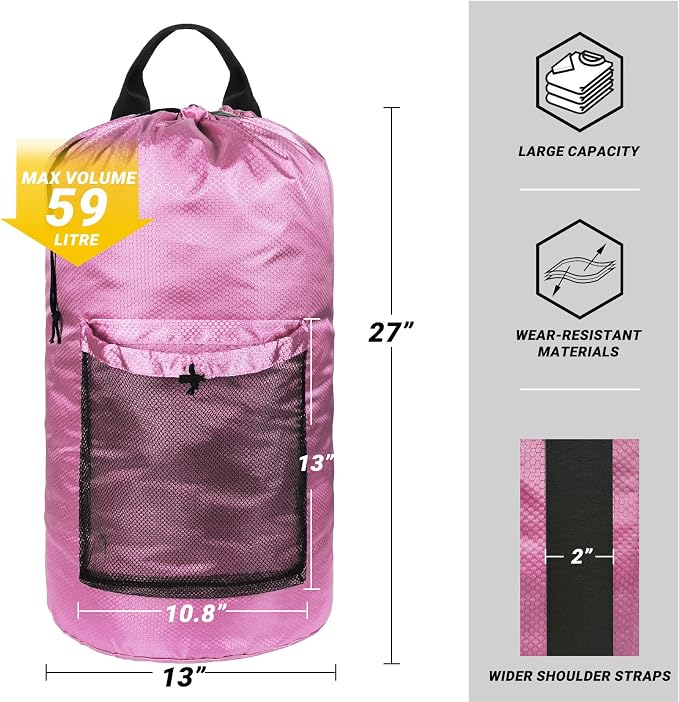Laundry Bag with Shoulder Straps and Mesh Pocket Laundry Backpack Large - Image 2