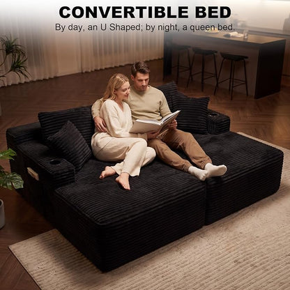 GNIXUU 133.5" U Shaped Black Boneless Sectional Couch - Image 5
