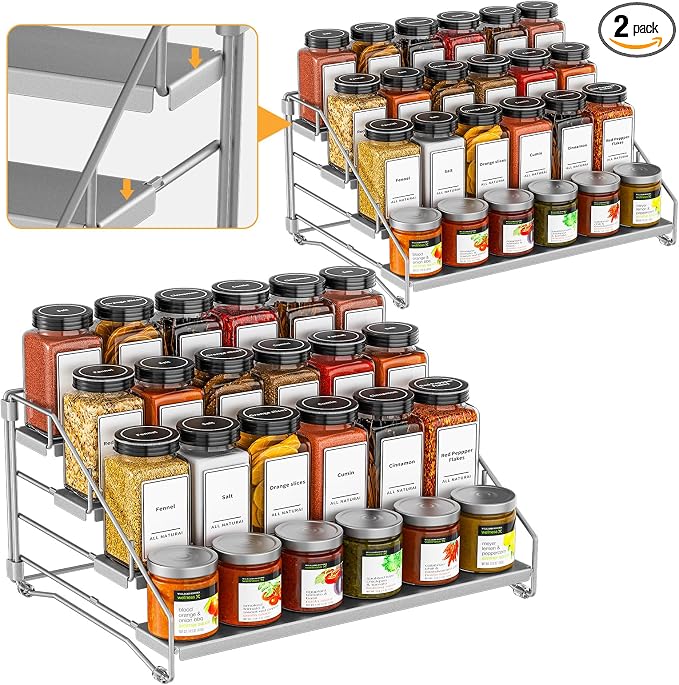 4 Tier Spice Rack Organizer for Cabinet, Spice Rack Organizer, Depth Adjustable by BOIVSHI