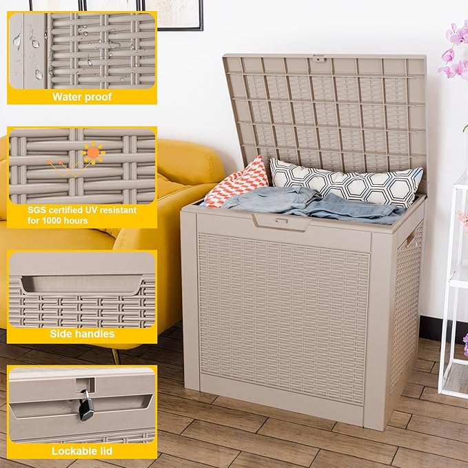 30 Gallon Resin Deck Box, Lockable Patio Outdoor Storage Box - Image 6