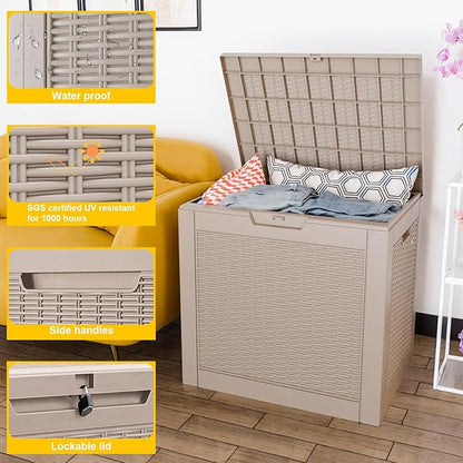 PatioZen 31 Gallon Wicker Pattern Resin Deck Box, Lockable Patio Outdoor - Image 2