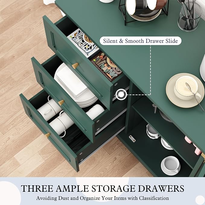 HLR Accent Cabinet with 3 Drawers and Door, Wooden Storage Cabinet with Shelves - Image 3