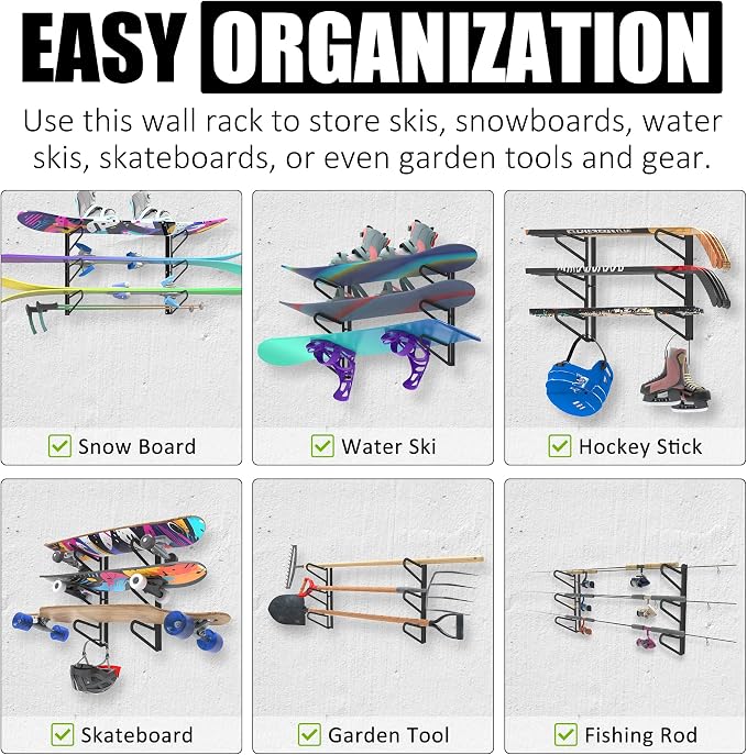 UNITEDPOWER Ski Storage Rack, Wall Mounted Snowboard Organizer Shelf, Wall - Image 5