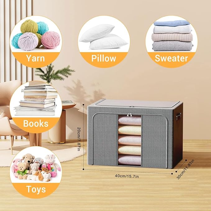 Clothes Storage Bins with Metal Frame, Foldable Clothes Organizers Storage - Image 2