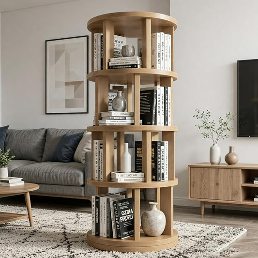 Rotating Bookshelf Tower, 4 Tier Vertical Rotate Turning Spiral Corner Organizer by BringYouALifeAsBeautiful