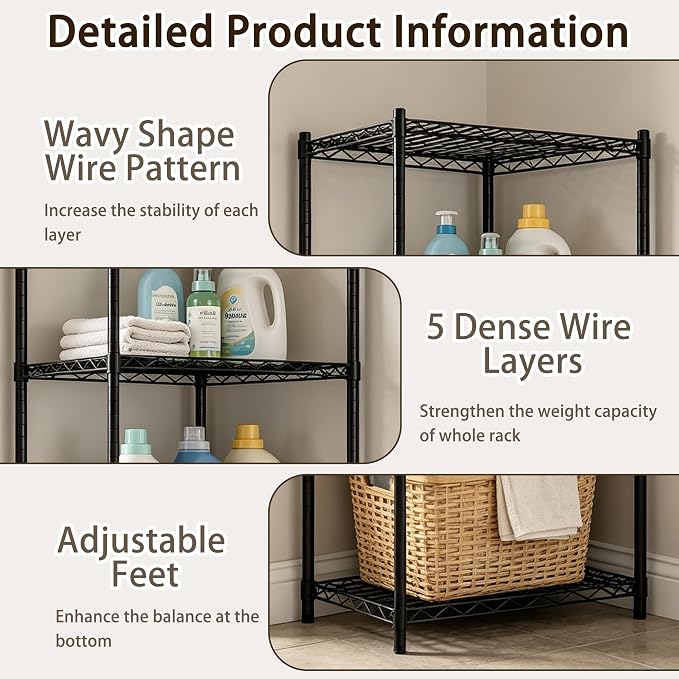 Wire Storage Standing Shelf Rack Tower, Corner Metal Shelving Unit - Image 5