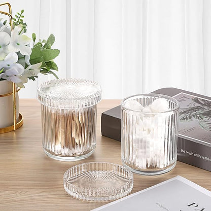 2 Pack Glass Qtip Holder with Lid, Qtip Dispenser Bathroom Storage Jars- Glass - Image 8