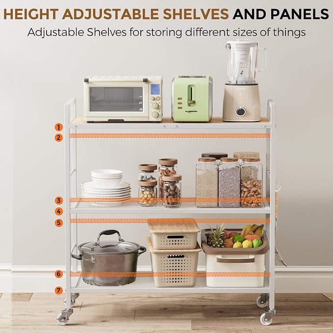 3-Tier Metal Storage Rack with Industrial Wheels, Mesh Shelving Unit with - Image 4