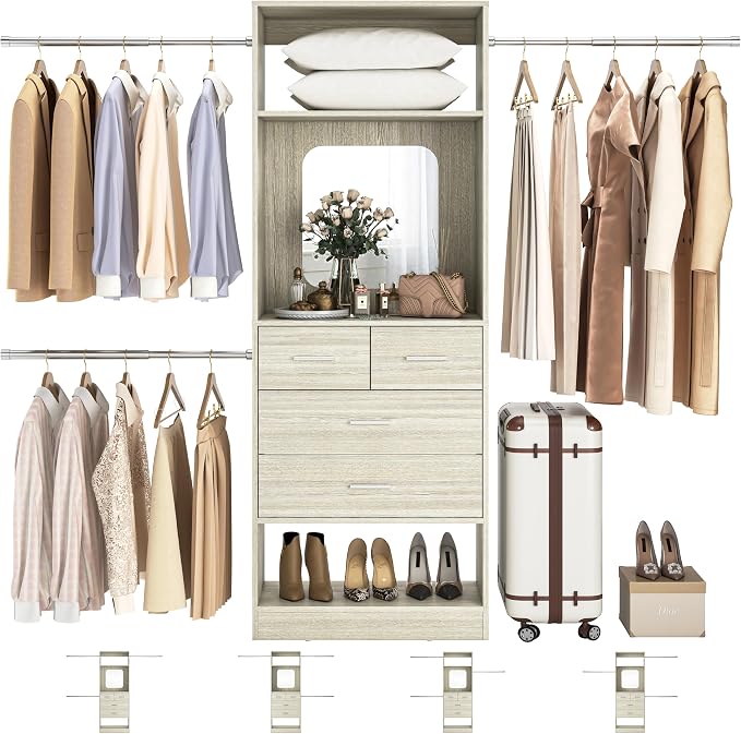 Unikito 8FT Closet System with Mirror and 3 Extendable Hanging Rods | 96 Inch by Unikito