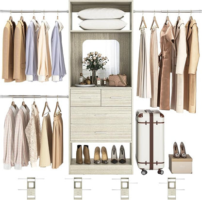 Unikito 8FT Closet System with Mirror and 3 Extendable Hanging Rods | 96 Inch by Unikito
