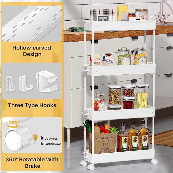 SPACEKEEPER Slim Rolling Storage Cart, 4 Tier Bathroom Cart Organizer, Mobile - Image 2
