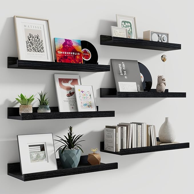 Fun Memories Picture Ledge Shelf, 16 Inch Long Floating Shelves Set of 6 by FunMemories