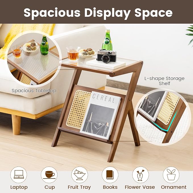 GOFLAME Rattan Side Table, Z-Shaped End Table - Image 4