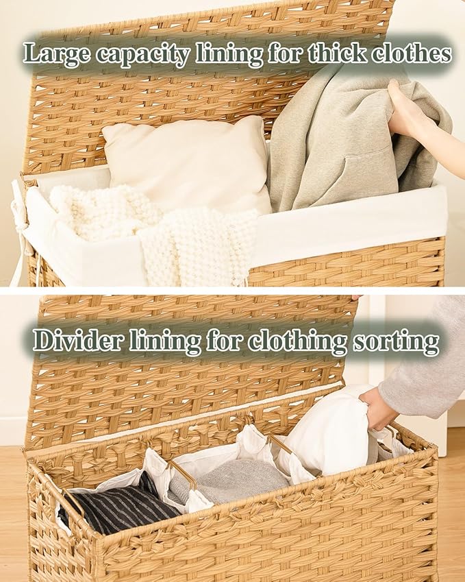 Laundry Hamper with Lid Laundry Basket 132 L Wicker Clothes Hamper, Handwoven - Image 3