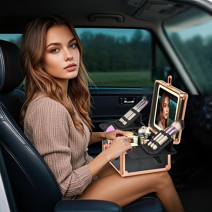 Makeup Case with Lighted Mirror, Makeup Box Organizer with Detachable LED Mirror - Image 8