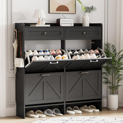 Shoe Cabinet with 4 Flip Drawers & 2 Top Drawers, Hidden Slim Shoe Rack by Xixini