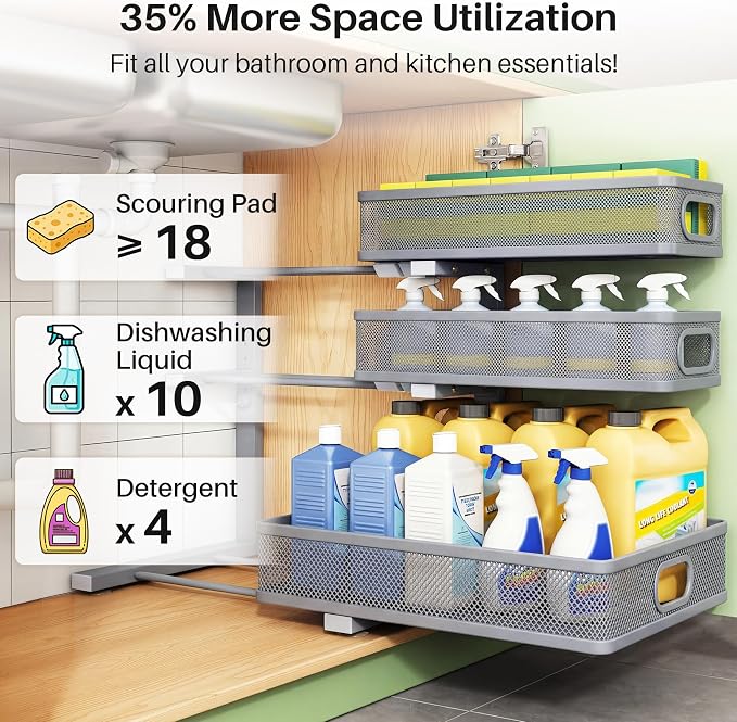 Kitstorack Under Sink Organizer, Slide out Storage Drawer Rack - Image 4
