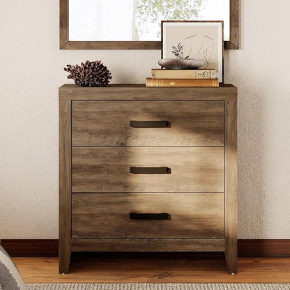 WAMPAT Farmhouse 3 Drawer Nightstand Set of 2, Large Wood Bedside Tables by WAMPAT