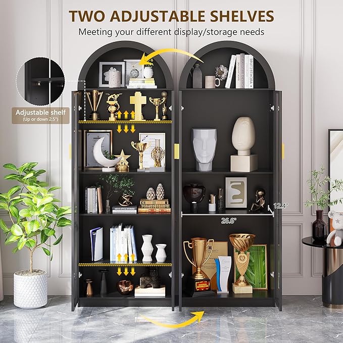 Arch Display Cabinet with Doors and Adjustable Shelves, 6 Tier Display Case - Image 5