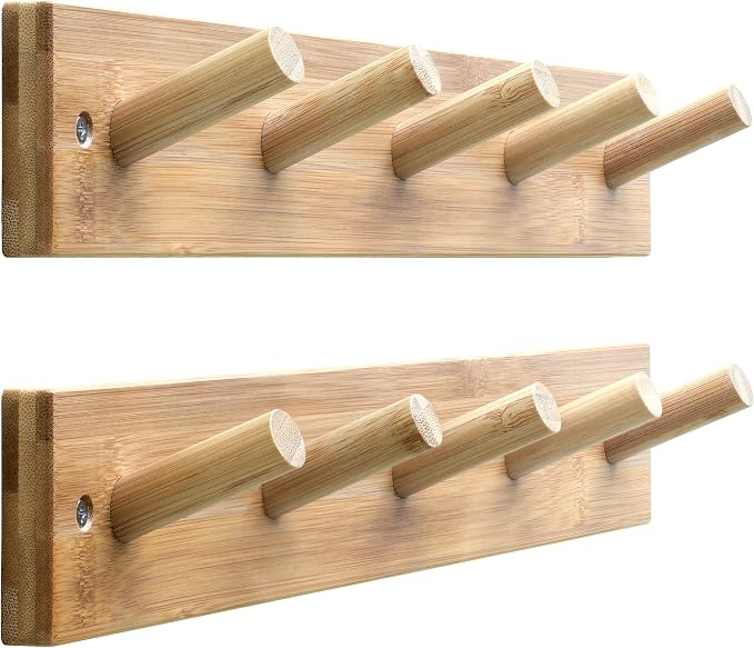 SKOLOO Wooden Wall Mounted Coat Rack, 5 Pegs Bamboo Wall Hook by SKOLOO