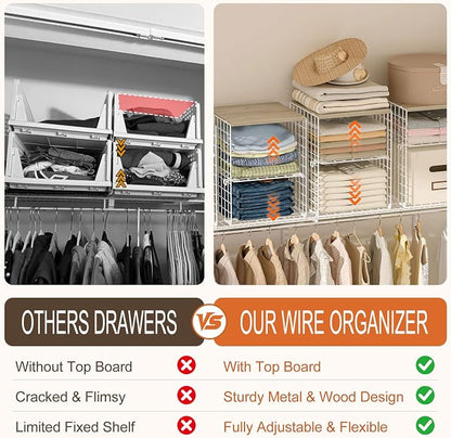 4-Tier Stackable Closet Organizers and Storage, Adjustable Dividers & Wood Top - Image 7