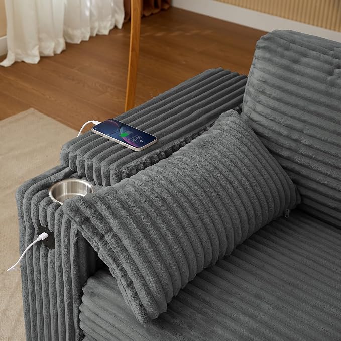 hansones 68.11" Corduroy Sleeper Chair Bed - Image 3