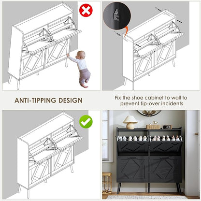 Nicetree Shoe Cabinet with 4 Flip Drawers, Hidden Shoe Rack Cabinet with Metal - Image 7
