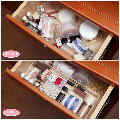 Chunful Clear Drawer Organizer 2 Pieces 6 Section Clear Desk Organizer - Image 3