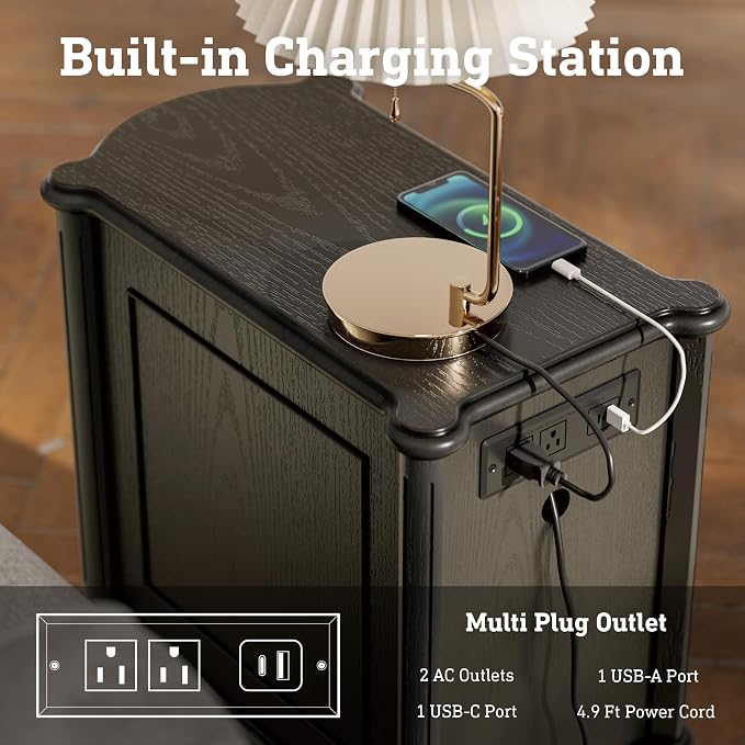 STO'SENSE Nightstand w/Charging Station & 3 Drawers, Pre-Assembled, Vintage - Image 3