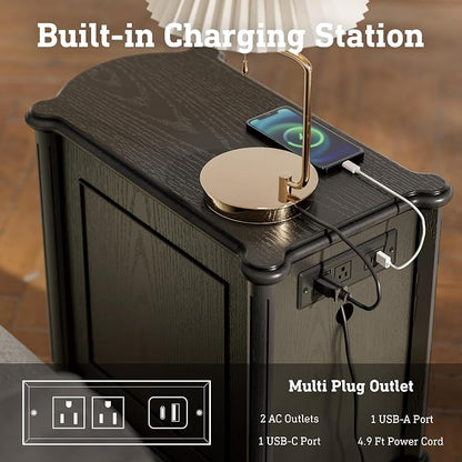 STO'SENSE Nightstand w/Charging Station & 3 Drawers, Pre-Assembled, Vintage - Image 3