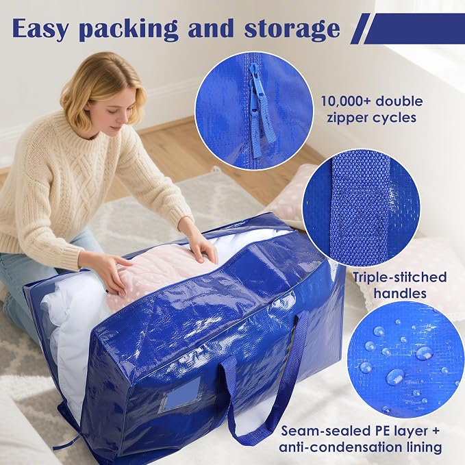 12 Pack Moving Bags with Full-Open Side Zipper, Extra Large 93L Heavy Duty - Image 3