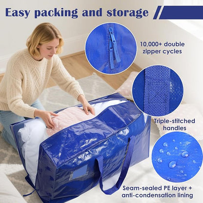 12 Pack Moving Bags with Full-Open Side Zipper, Extra Large 93L Heavy Duty - Image 3