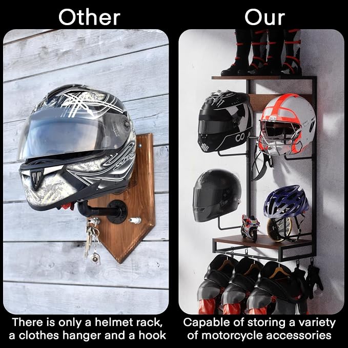 Motorcycle Helmet Holder Wall Mount, Rustic Helmet Rack - Image 2