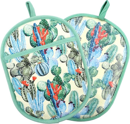 Pot Holders Set of 2 with Transparent Clear Silicone Shell and Nice Cactus by REDLMLDETA