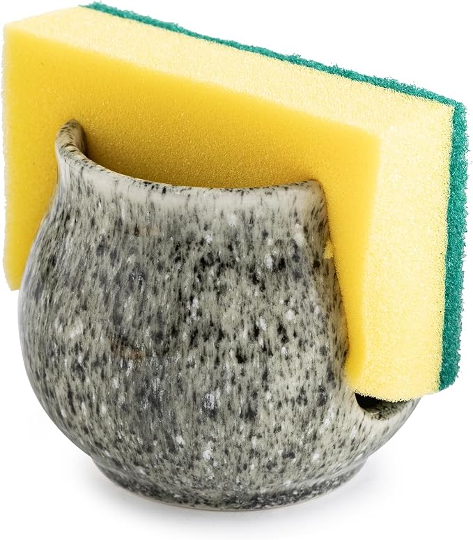 Ceramic Sponge Holder, Kitchen Sponge Holder Sink Caddy Organizer Dish Rack by LAUCHUH
