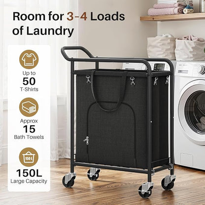 Laundry Basket with Wheels, Rolling Laundry Hamper with 38.4" Tall Handle - Image 2