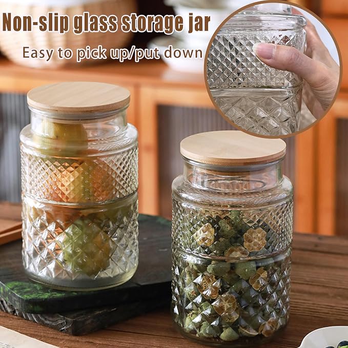 Viovian Vintage Glass Jar with Lid Wood Spoon 60 OZ Round Thick Glass Storage - Image 6