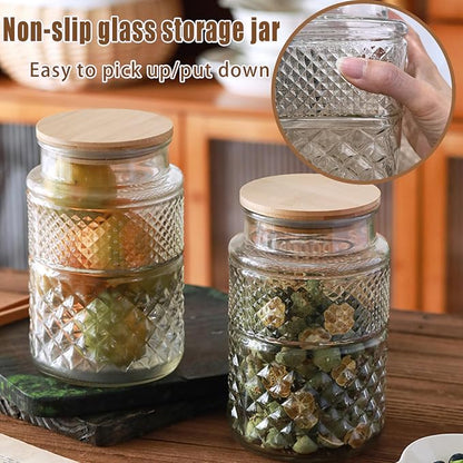 Viovian Vintage Glass Jar with Lid Wood Spoon 60 OZ Round Thick Glass Storage - Image 6
